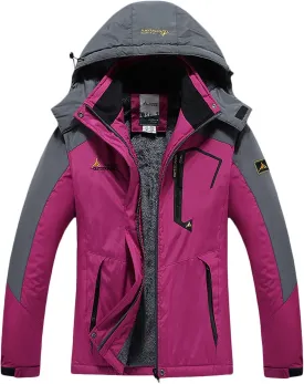 PeQAQ Womens Fleece Waterproof Rain Jacket Winter Warm Hooded Windbreaker Jackets Active Outdoor Raincoat Fashion Trench Coat