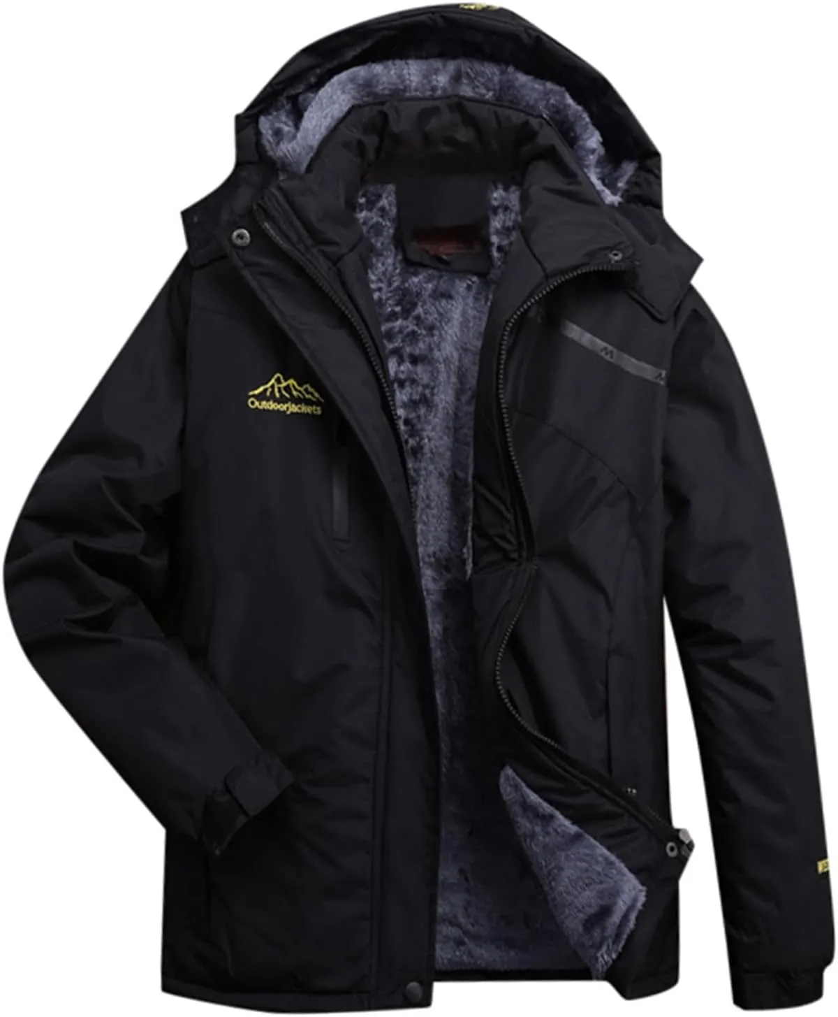 PeQAQ Womens Fleece Waterproof Rain Jacket Winter Warm Hooded Windbreaker Jackets Active Outdoor Raincoat Fashion Trench Coat