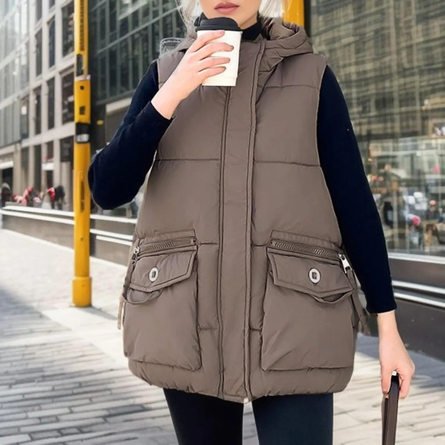 Puffer Vest Women Sleeveless 2023 Winter Zip Up Outerwear Warm Puffer Lightweight Stand-up Collar Down Vests Pocket