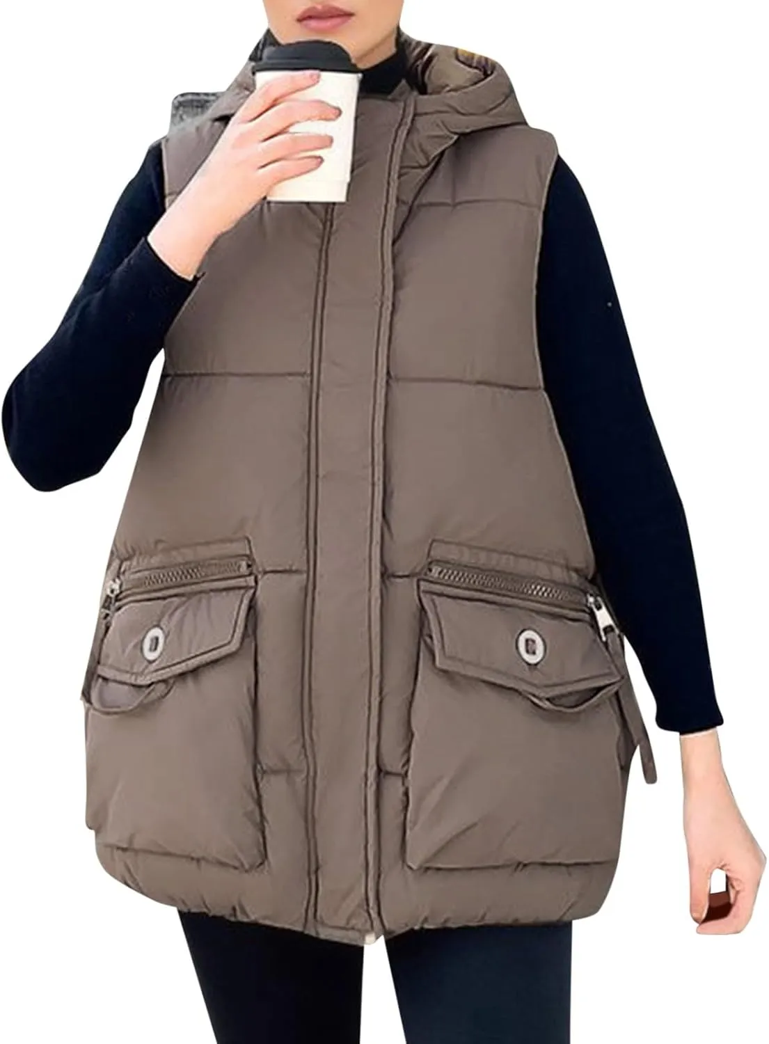 Puffer Vest Women Sleeveless 2023 Winter Zip Up Outerwear Warm Puffer Lightweight Stand-up Collar Down Vests Pocket