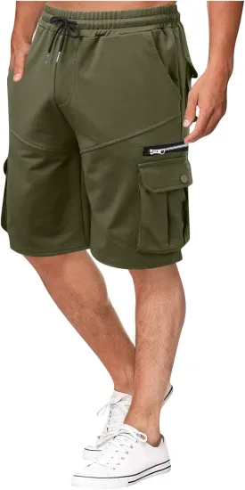 RTRDE Men's Shorts Summer Workwear Shorts Loose Casual Five-Point Pants Multi-Pocket Zipper Jogging Shorts, M-4XL