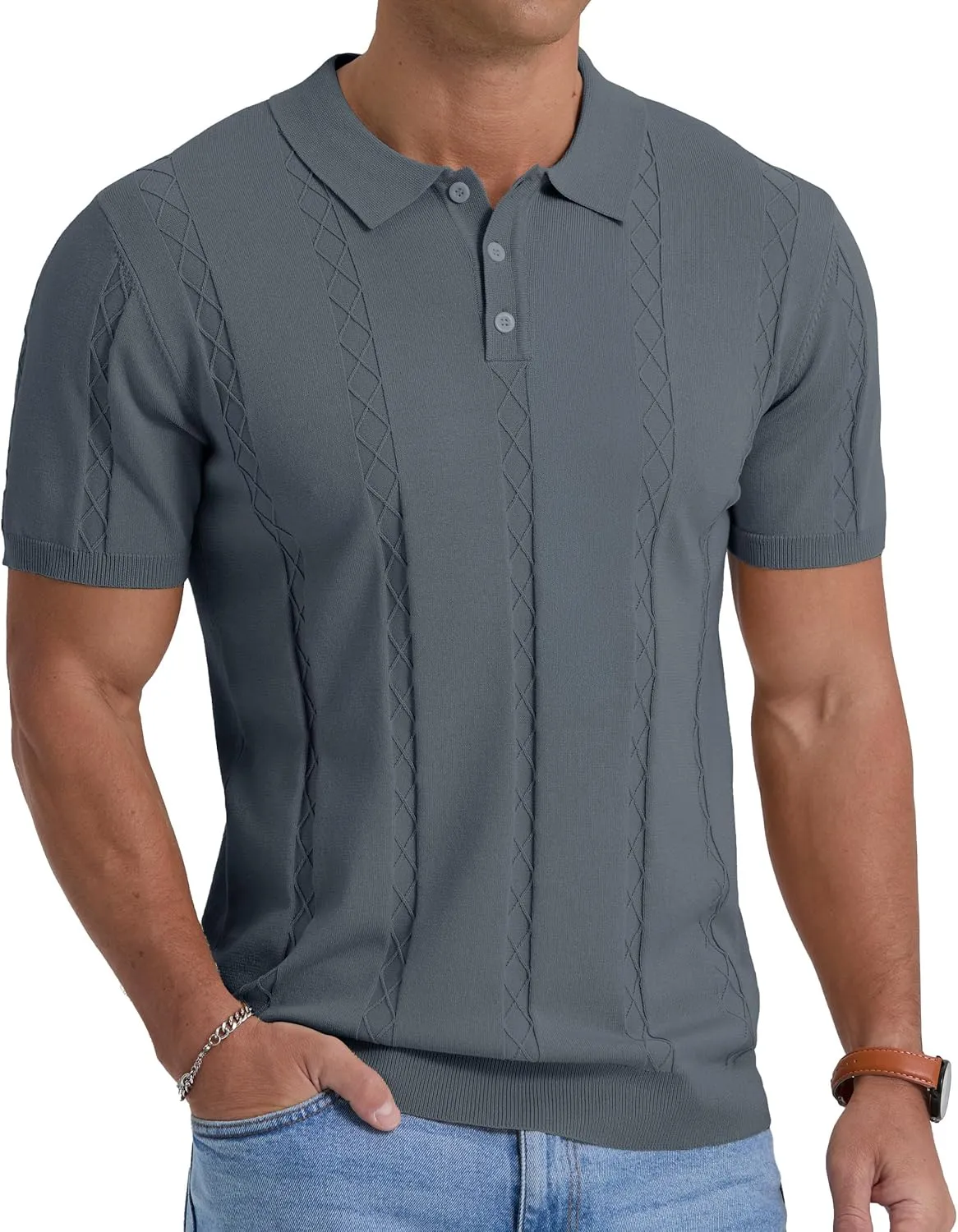 Sailwind Mens Knit Polo Shirts Short Sleeve Ribbed Textured Polo Shirt Casual Golf Shirts Collared T Shirt