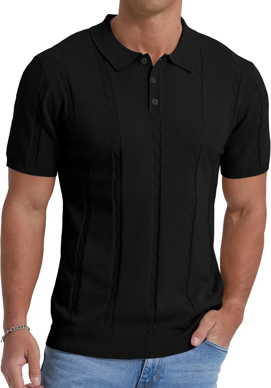 Sailwind Mens Knit Polo Shirts Short Sleeve Ribbed Textured Polo Shirt Casual Golf Shirts Collared T Shirt