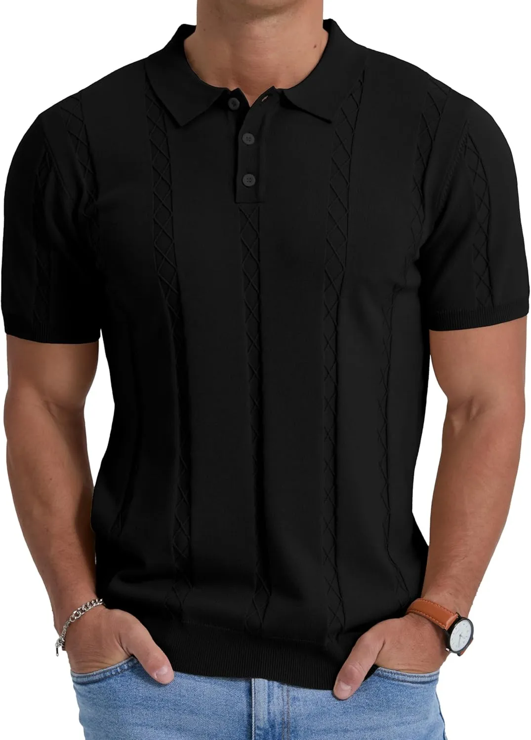 Sailwind Mens Knit Polo Shirts Short Sleeve Ribbed Textured Polo Shirt Casual Golf Shirts Collared T Shirt