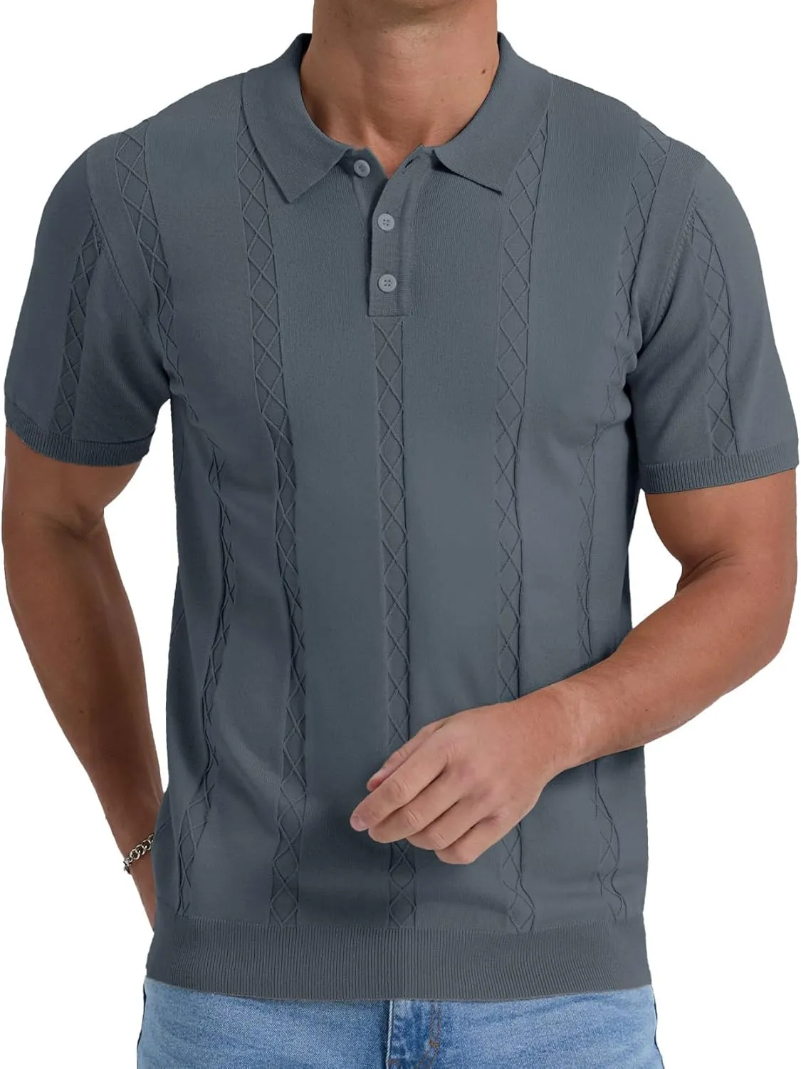 Sailwind Mens Knit Polo Shirts Short Sleeve Ribbed Textured Polo Shirt Casual Golf Shirts Collared T Shirt