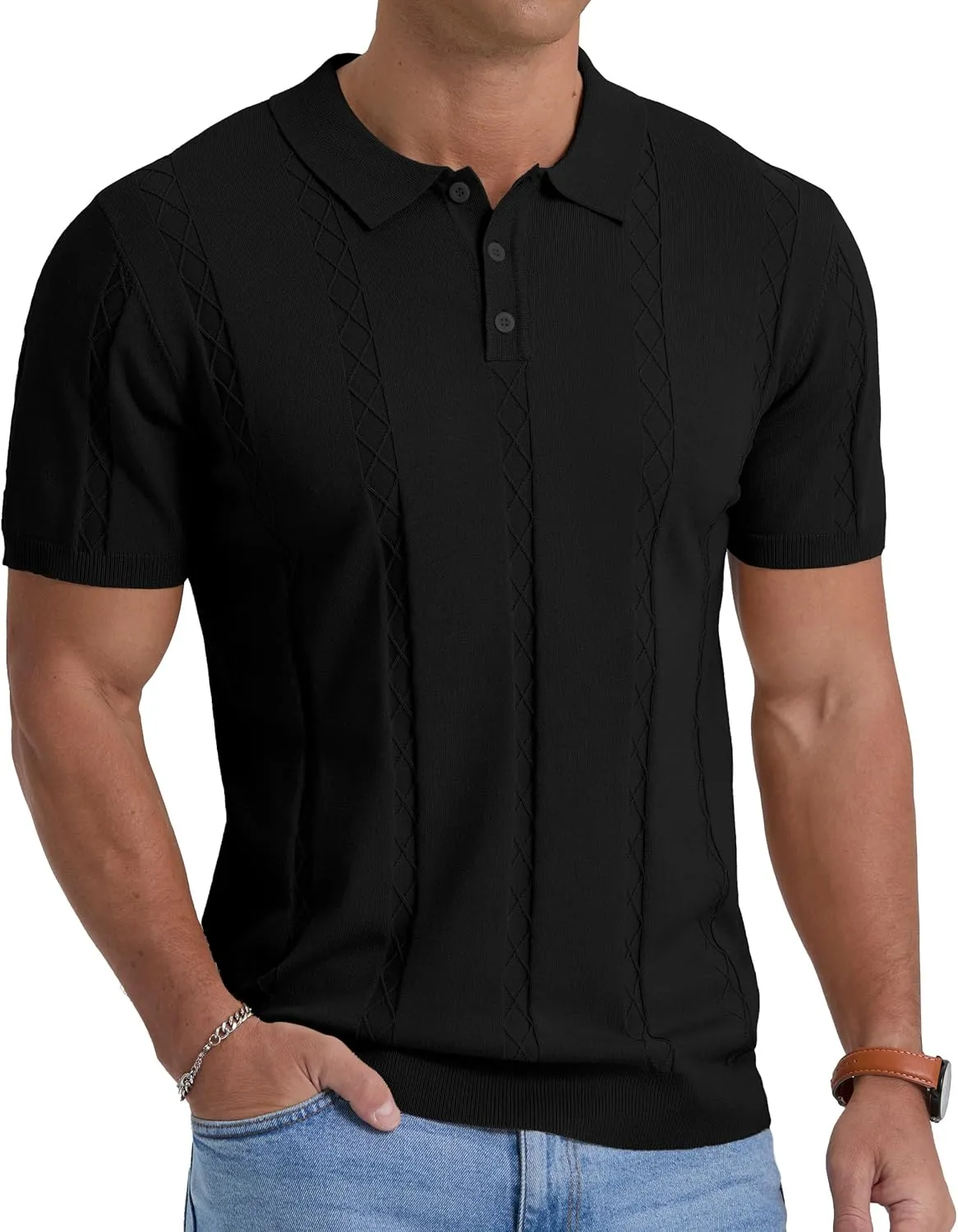 Sailwind Mens Knit Polo Shirts Short Sleeve Ribbed Textured Polo Shirt Casual Golf Shirts Collared T Shirt