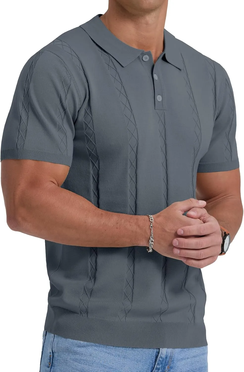 Sailwind Mens Knit Polo Shirts Short Sleeve Ribbed Textured Polo Shirt Casual Golf Shirts Collared T Shirt