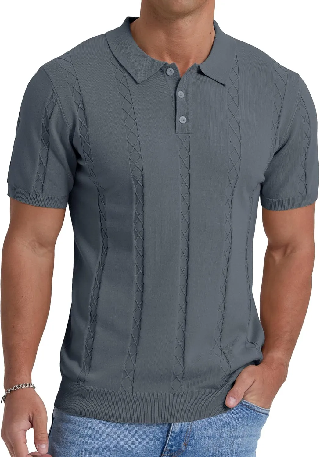 Sailwind Mens Knit Polo Shirts Short Sleeve Ribbed Textured Polo Shirt Casual Golf Shirts Collared T Shirt