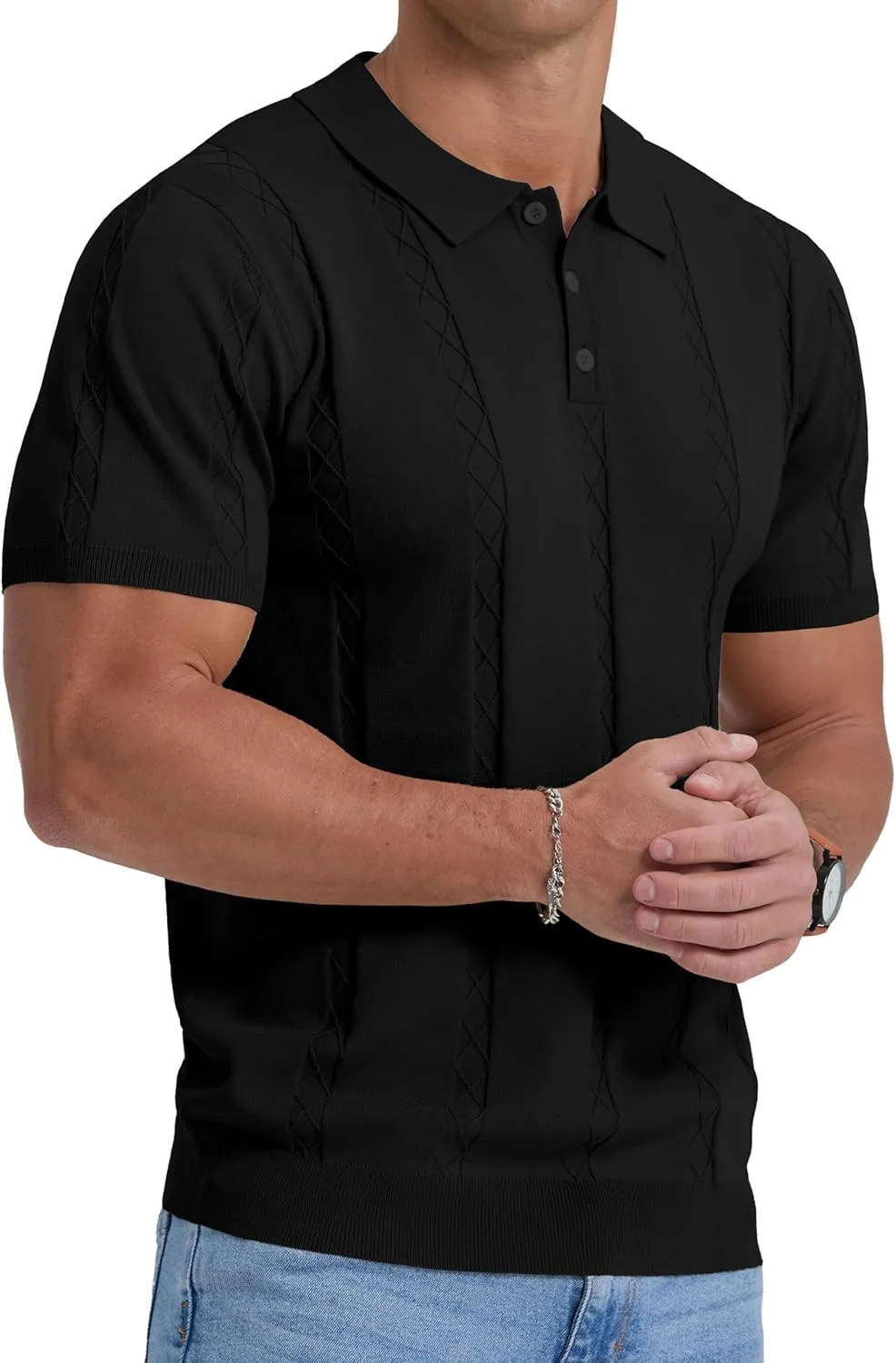 Sailwind Mens Knit Polo Shirts Short Sleeve Ribbed Textured Polo Shirt Casual Golf Shirts Collared T Shirt