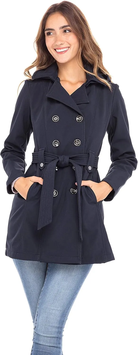 Sebby Collection Women's Soft Shell Trench Coat with Detachable Hood