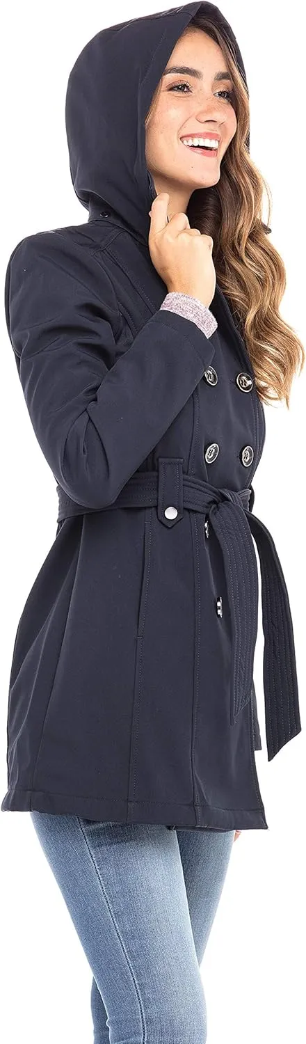 Sebby Collection Women's Soft Shell Trench Coat with Detachable Hood