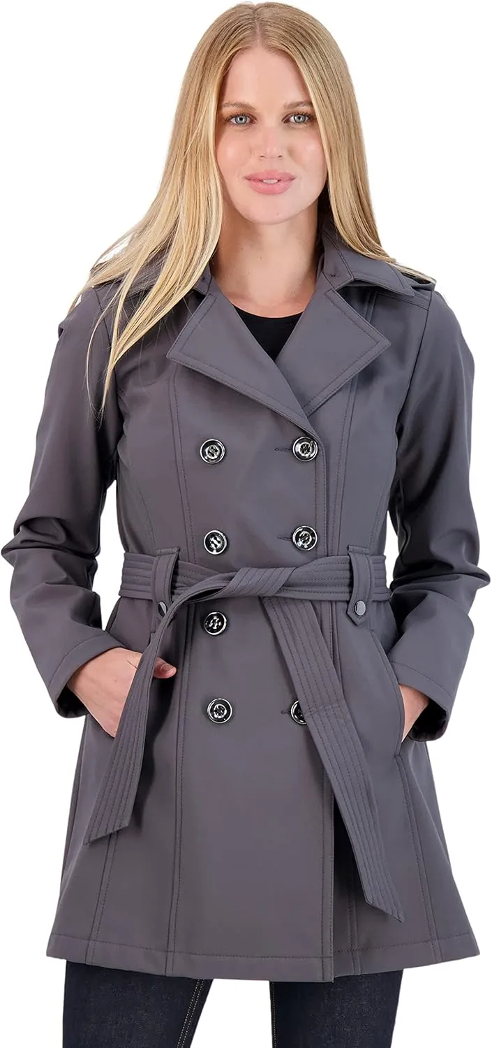 Sebby Collection Women's Soft Shell Trench Coat with Detachable Hood