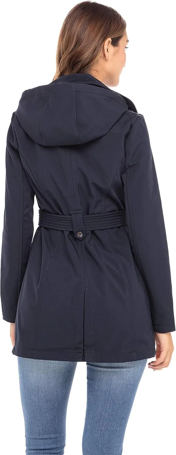 Sebby Collection Women's Soft Shell Trench Coat with Detachable Hood