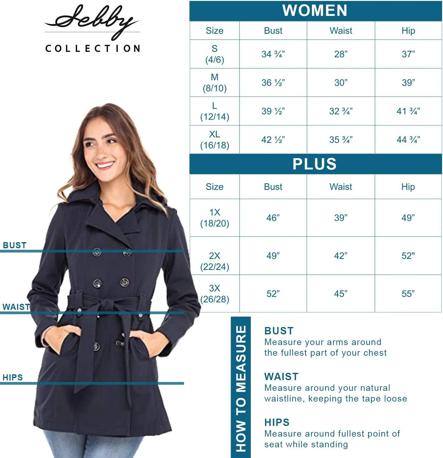 Sebby Collection Women's Soft Shell Trench Coat with Detachable Hood