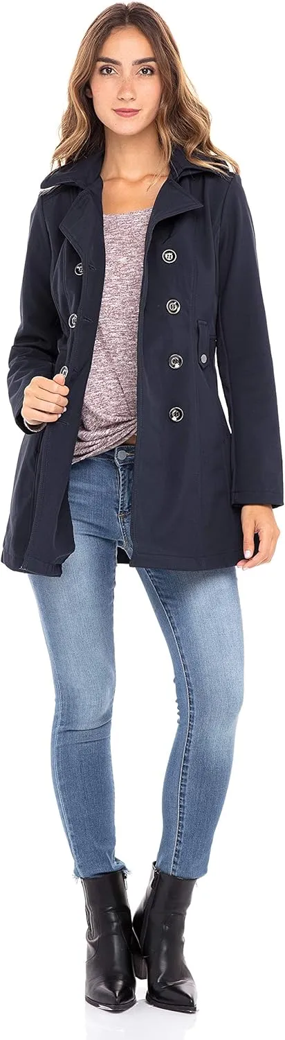 Sebby Collection Women's Soft Shell Trench Coat with Detachable Hood