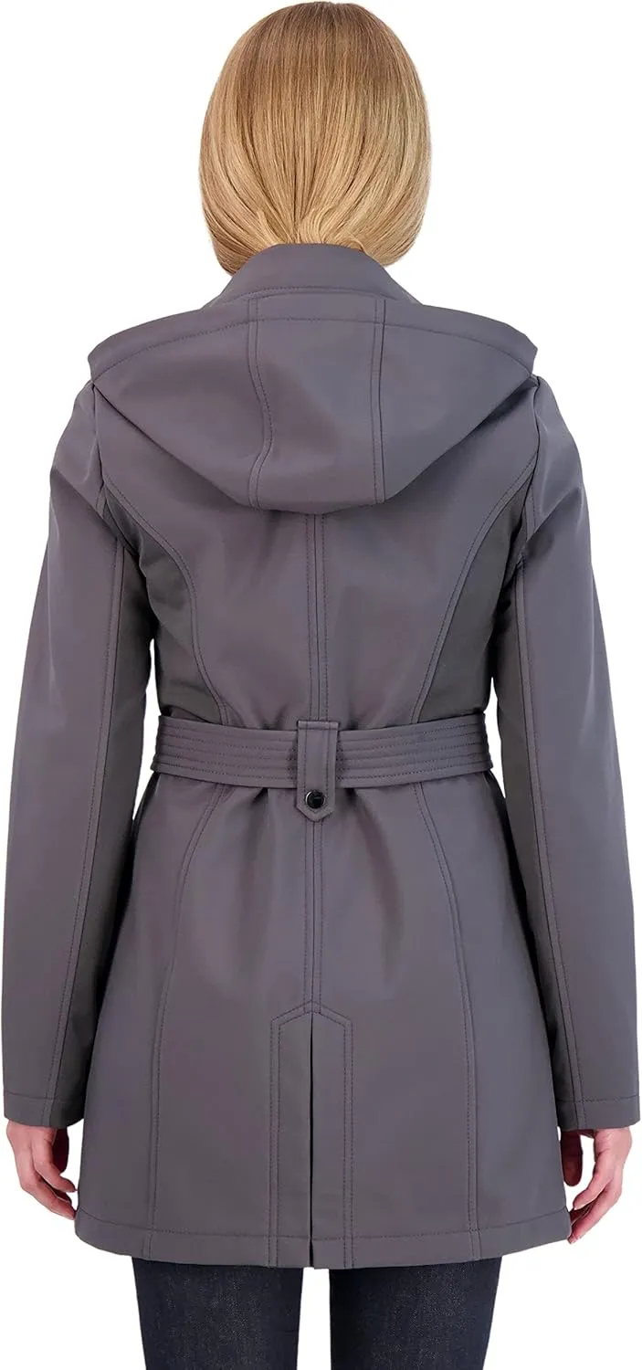 Sebby Collection Women's Soft Shell Trench Coat with Detachable Hood