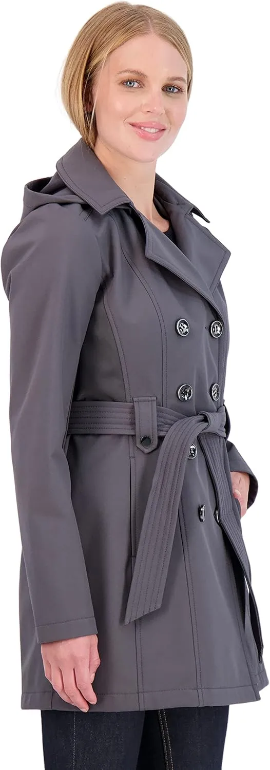 Sebby Collection Women's Soft Shell Trench Coat with Detachable Hood