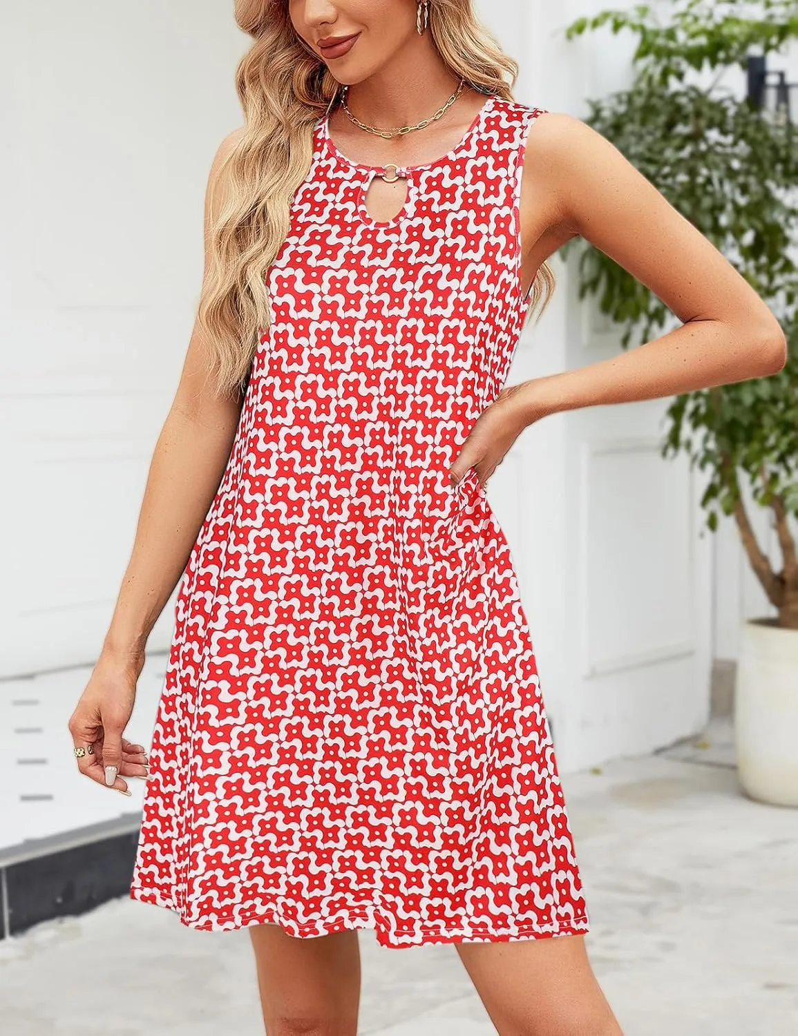 SimpleFun Summer Dresses for Women 2025 Beach Floral Tshirt Sundresses Casual Boho Dress with Pockets