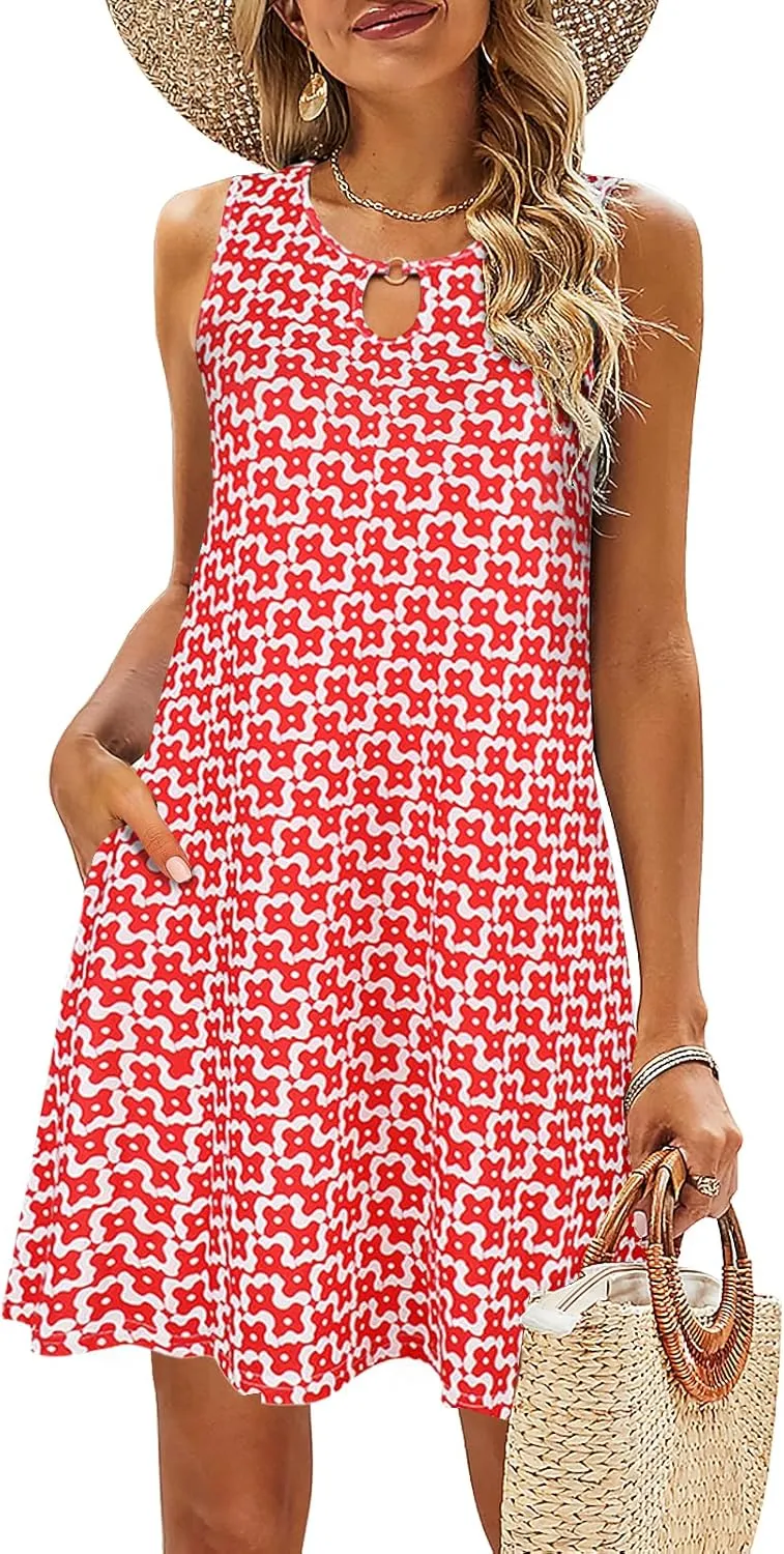 SimpleFun Summer Dresses for Women 2025 Beach Floral Tshirt Sundresses Casual Boho Dress with Pockets