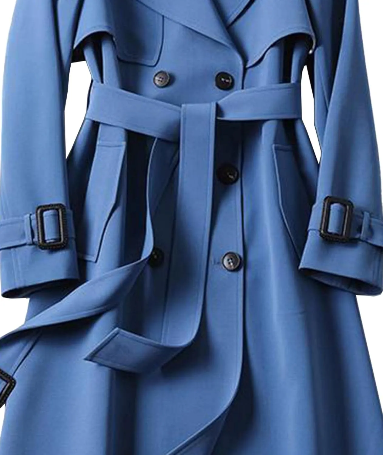 SOMTHRON Women's Double Breasted Long Trench Coat Belted Notch Lapel Overcoat Windproof Classic Outerwear