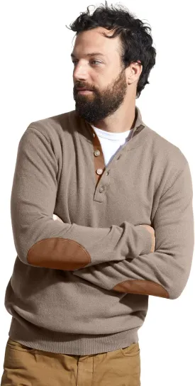State Cashmere Men's Button Up Mock Neck Sweater 100% Pure Cashmere Long Sleeve Polo Quarter Collar Pullover