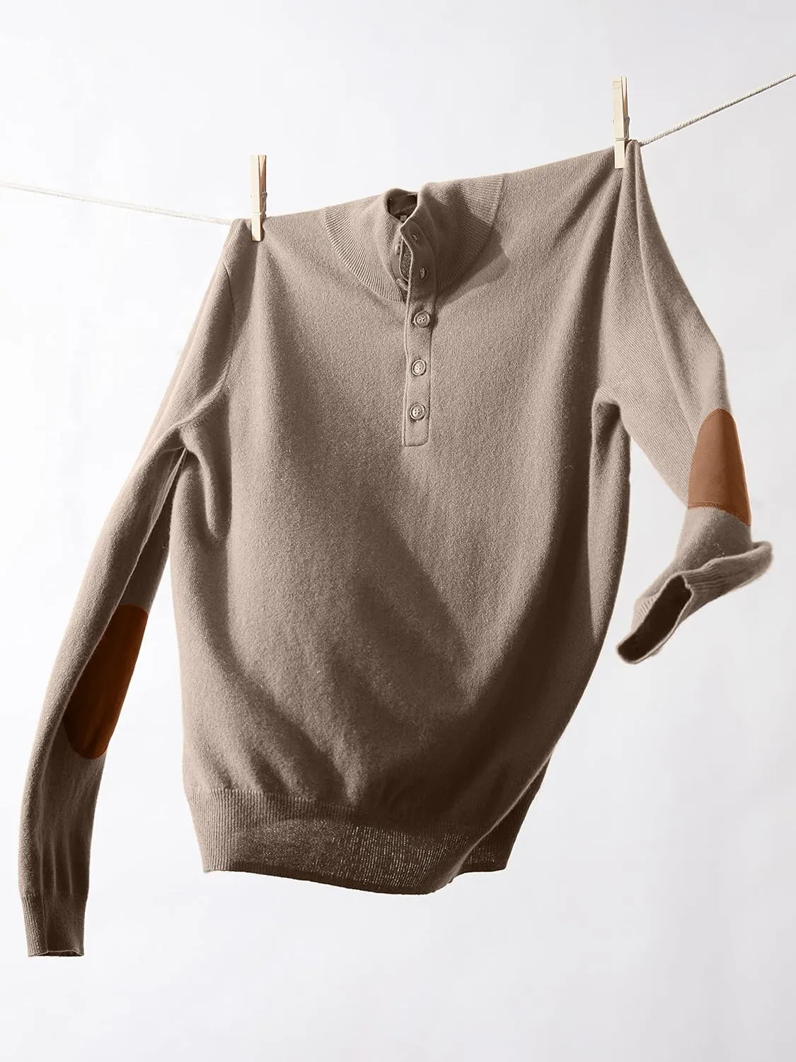State Cashmere Men's Button Up Mock Neck Sweater 100% Pure Cashmere Long Sleeve Polo Quarter Collar Pullover