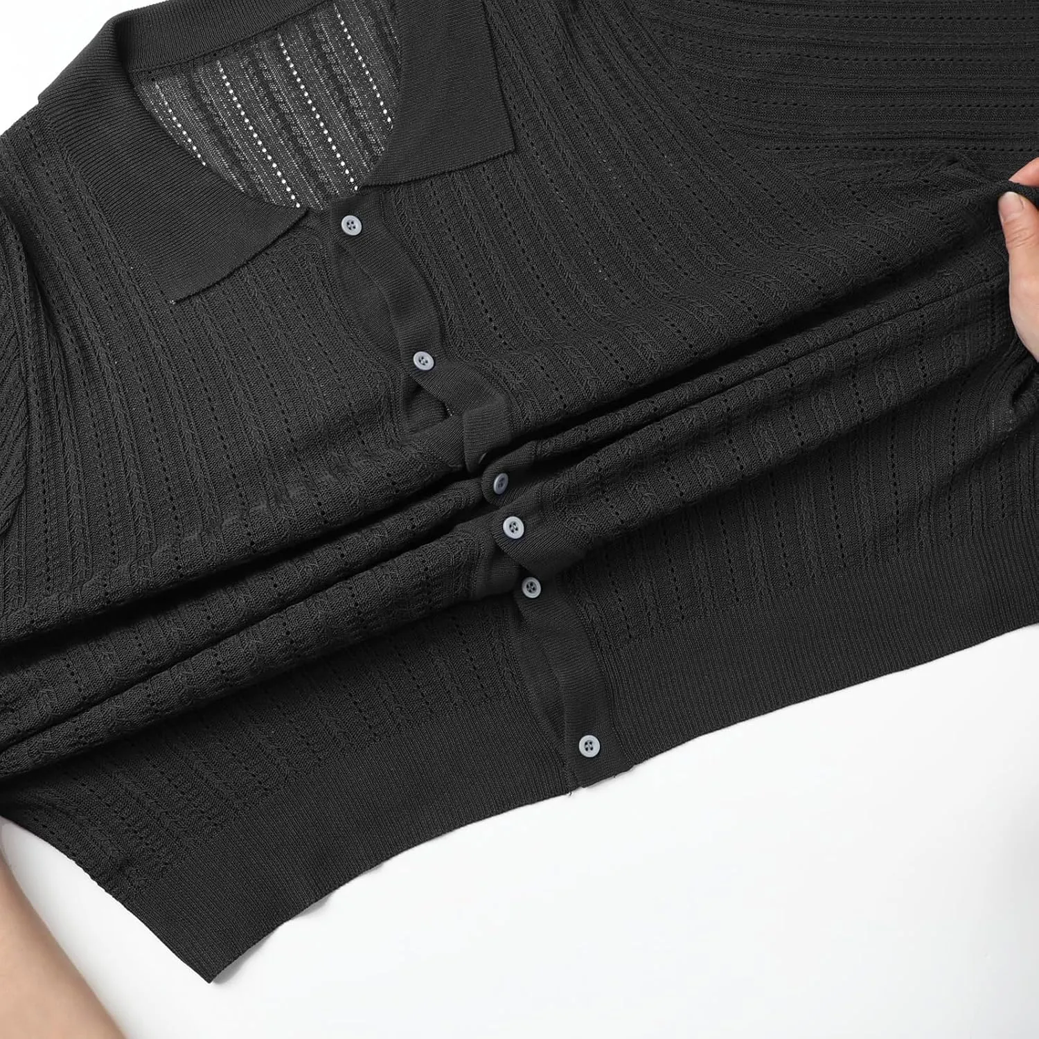 Sumolux Mens Knit Button Down Shirt Short Sleeve Polo Shirts Vintage Shirts Texture Casual Summer Beach Shirt