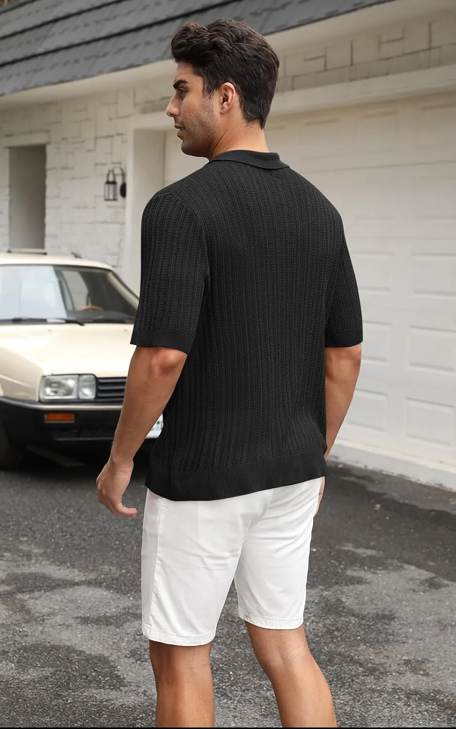 Sumolux Mens Knit Button Down Shirt Short Sleeve Polo Shirts Vintage Shirts Texture Casual Summer Beach Shirt