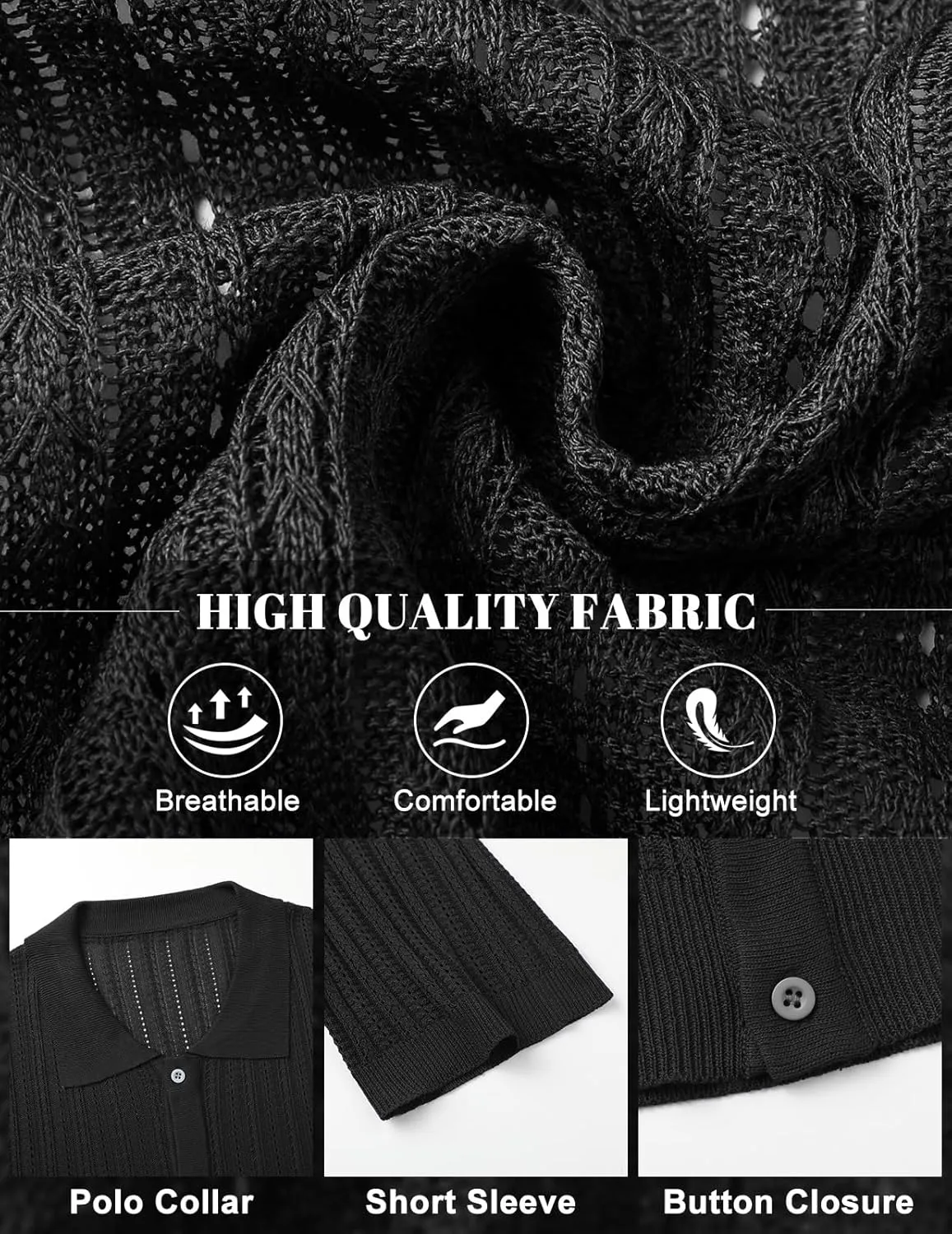 Sumolux Mens Knit Button Down Shirt Short Sleeve Polo Shirts Vintage Shirts Texture Casual Summer Beach Shirt