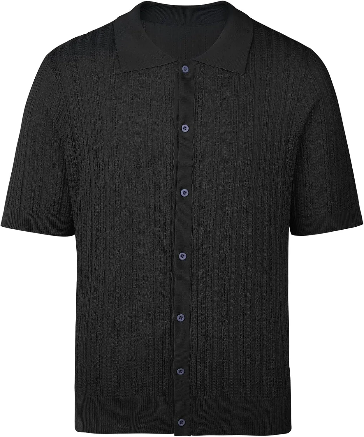Sumolux Mens Knit Button Down Shirt Short Sleeve Polo Shirts Vintage Shirts Texture Casual Summer Beach Shirt