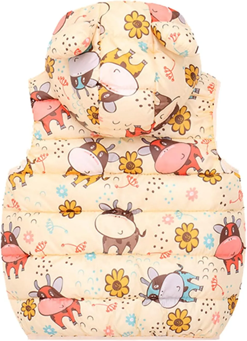 Toddler Baby Boys Girls Hooded Puffer Vest Cute Animals Print Lightweight Sleeveless Bear Ears Zipper Up Waistcoat