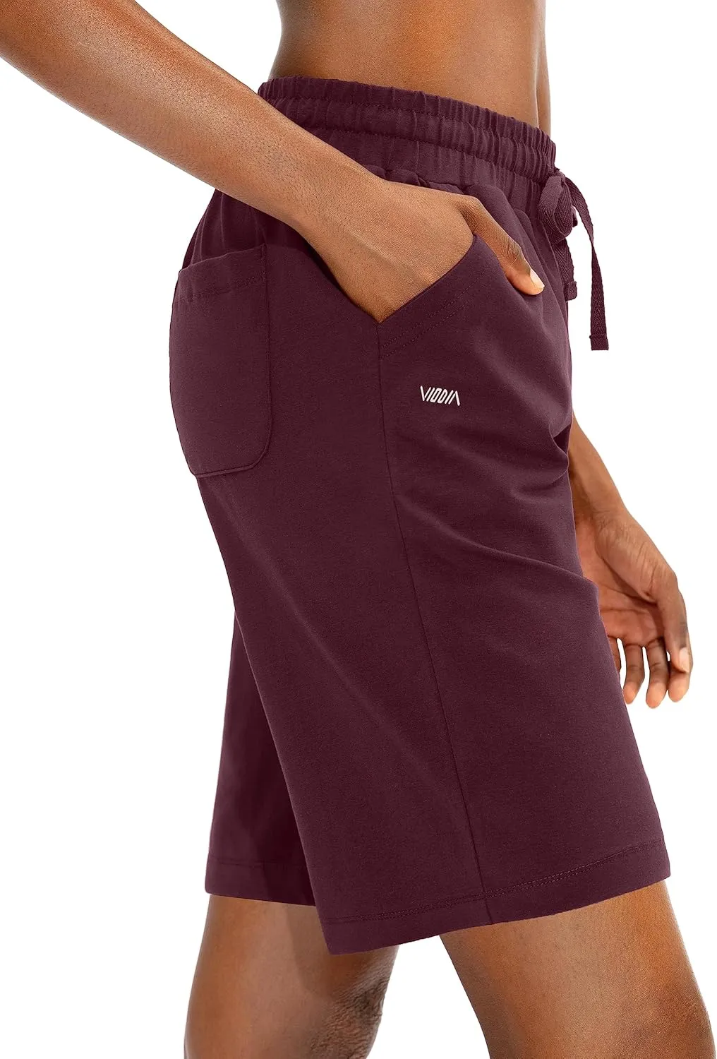 Viodia Women's Bermuda 10" Long Shorts with Pockets Cotton Sweat Shorts Jersey Knee Length Shorts for Summer