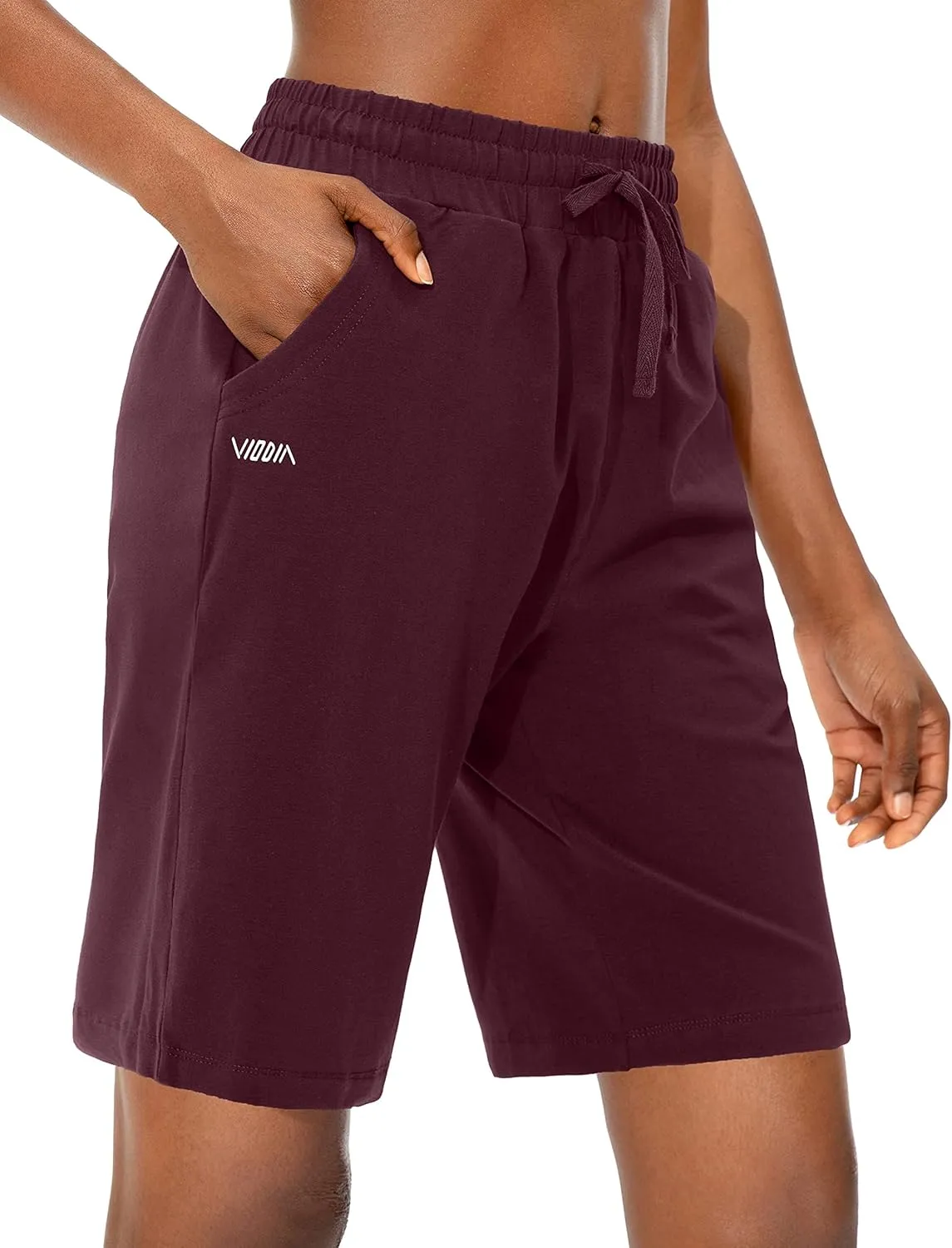Viodia Women's Bermuda 10" Long Shorts with Pockets Cotton Sweat Shorts Jersey Knee Length Shorts for Summer
