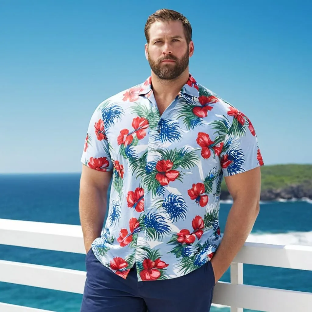 Weecreeture Big and Tall Men's Hawaiian Shirt - Short Sleeve, Tropical Floral Button Down Casual Summer Beach Shirt