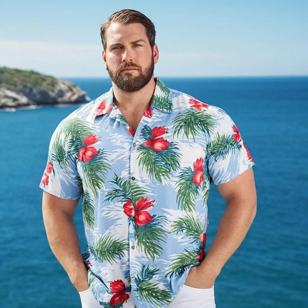 Weecreeture Big and Tall Men's Hawaiian Shirt - Short Sleeve, Tropical Floral Button Down Casual Summer Beach Shirt