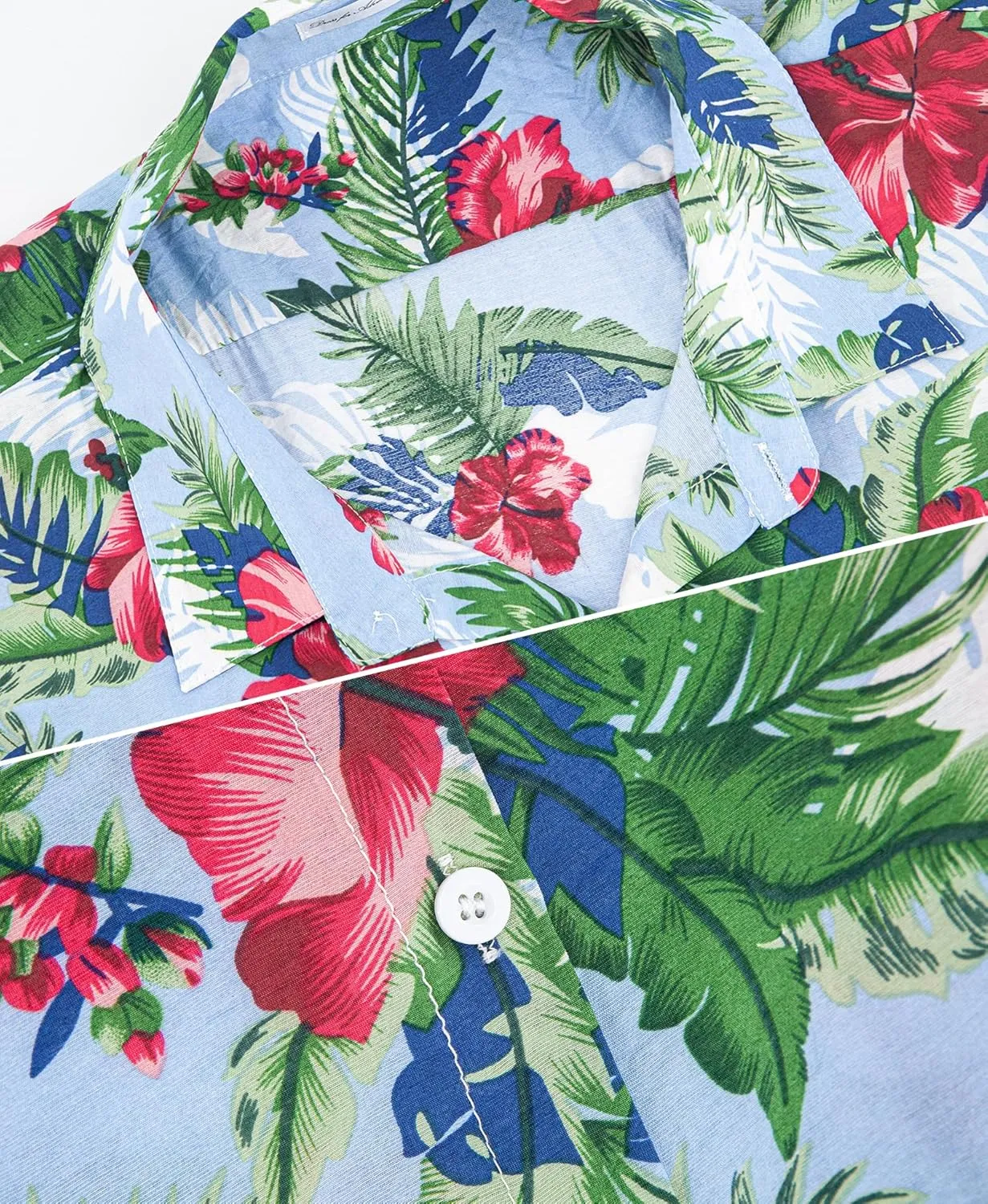Weecreeture Big and Tall Men's Hawaiian Shirt - Short Sleeve, Tropical Floral Button Down Casual Summer Beach Shirt