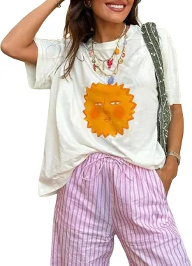 Women Oversized Graphic Print Graffiti Short Sleeve Crew Neck Streetwear T Shirts Y2k Going Out Tops Aesthetic Tee