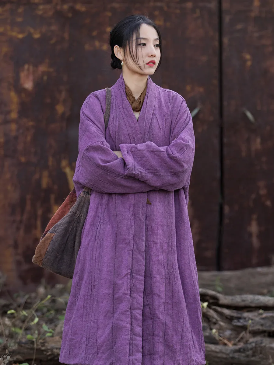 Women Worn Tie-dye Ramie Long Padded Coat