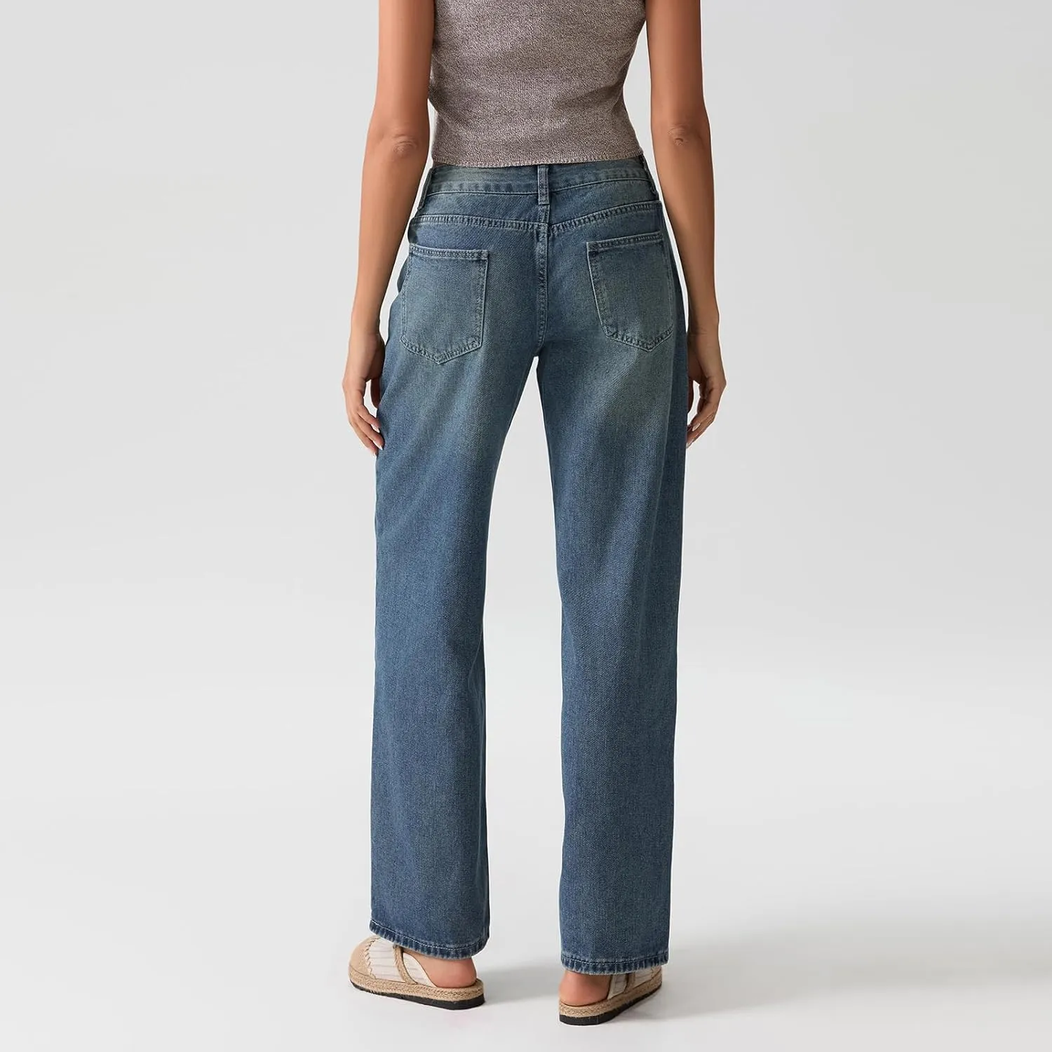 Women Y2k Low Rise Baggy Jeans Loose Fit Boyfriend Straight Wide Leg Jeans Trendy Stretch Long Denim Pants