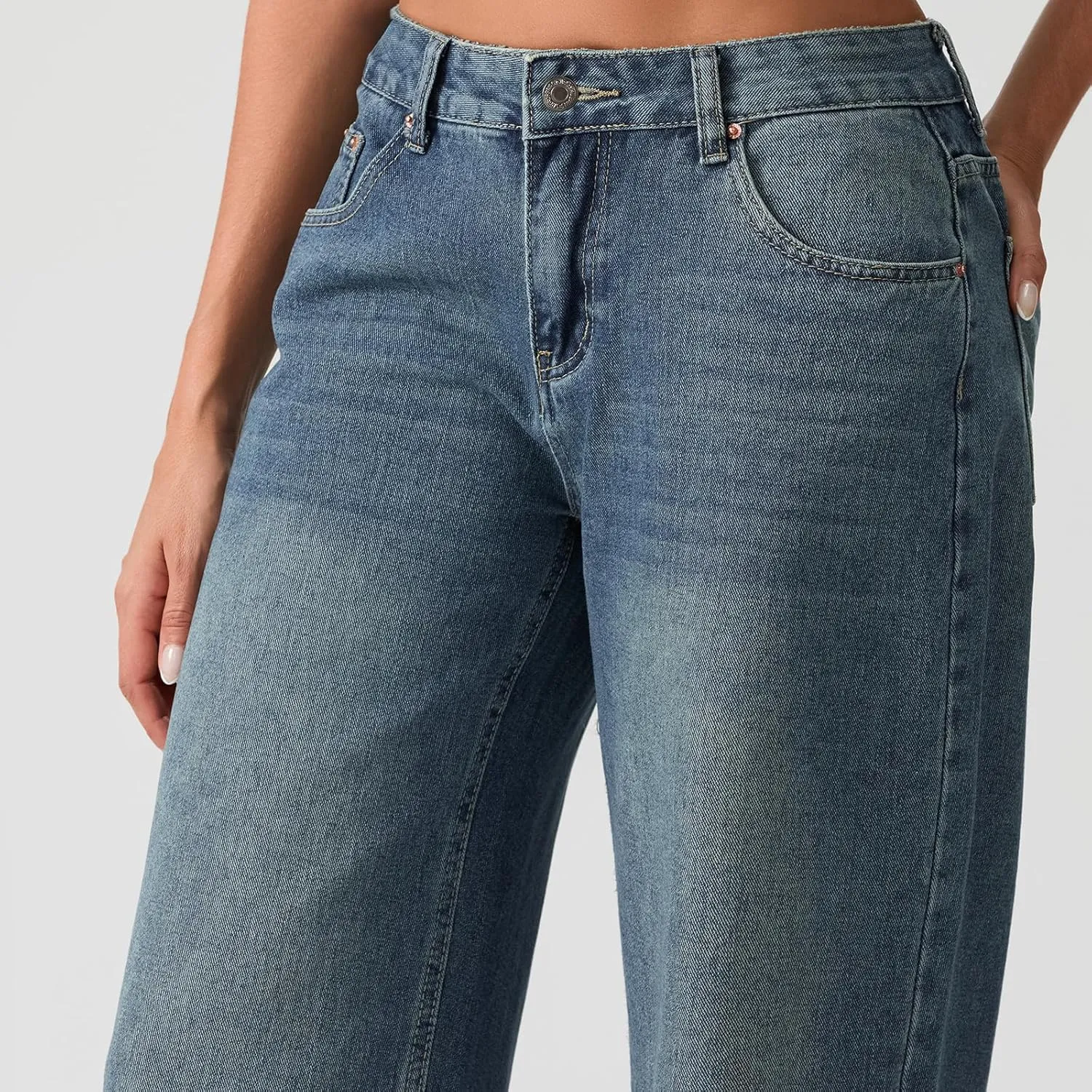 Women Y2k Low Rise Baggy Jeans Loose Fit Boyfriend Straight Wide Leg Jeans Trendy Stretch Long Denim Pants