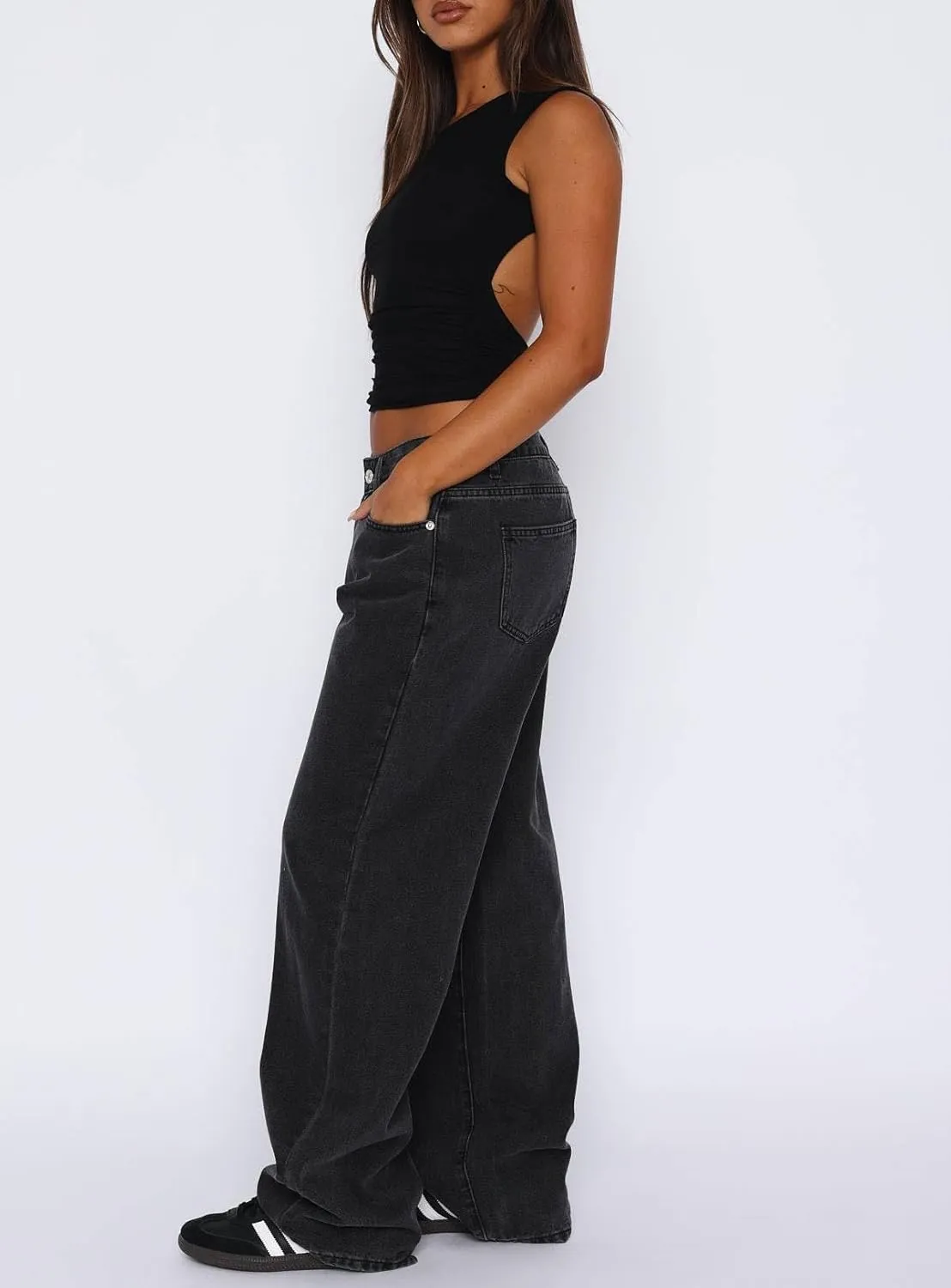Women Y2k Low Rise Baggy Jeans Vintage Boyfriend Loose Fit Straight Wide Leg Jeans Casual Long Denim Pants