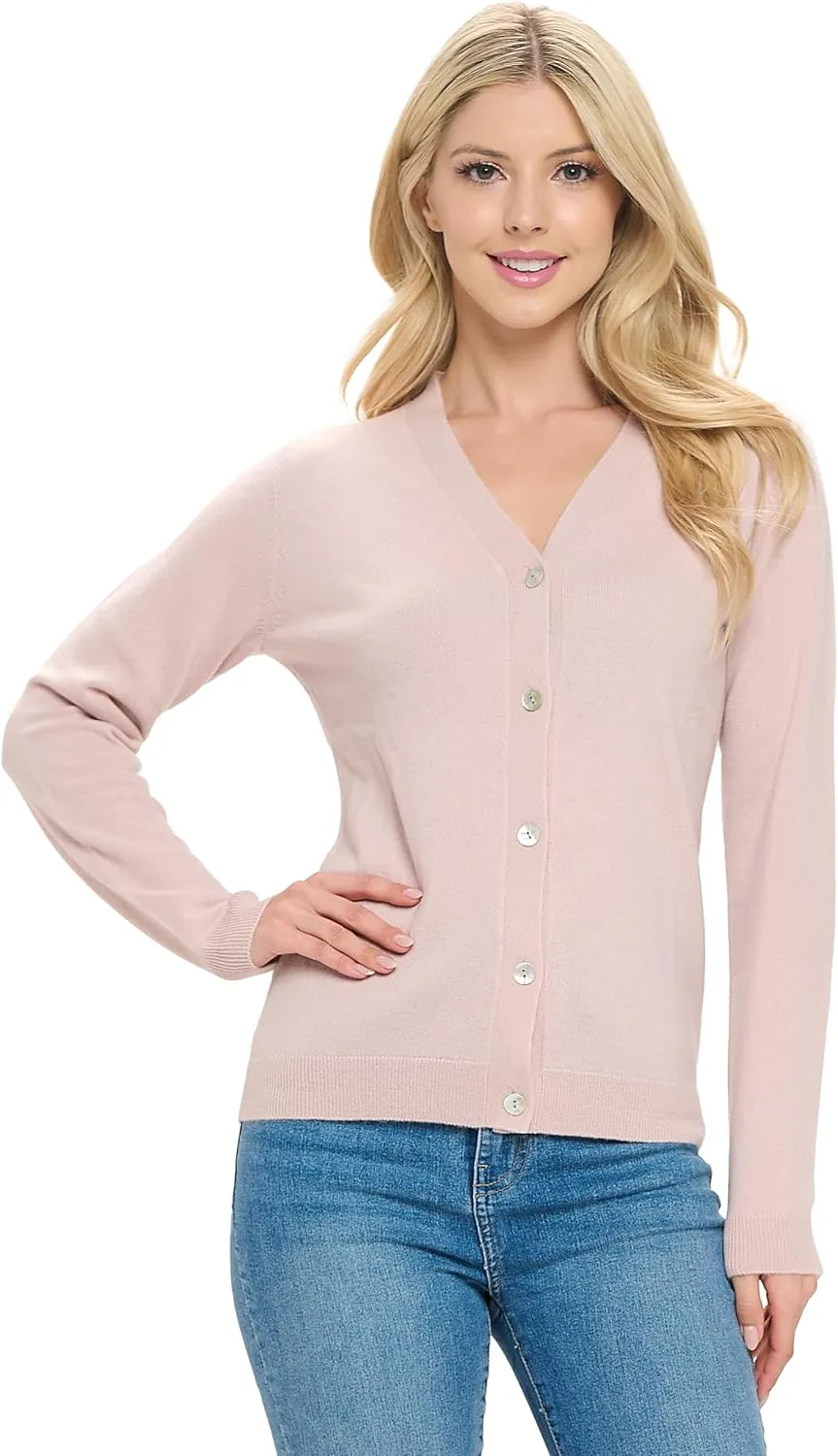 Women's 100% Cashmere Soft Long Sleeve V Neck Button Cardigan