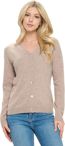 Women's 100% Cashmere Soft Long Sleeve V Neck Button Cardigan