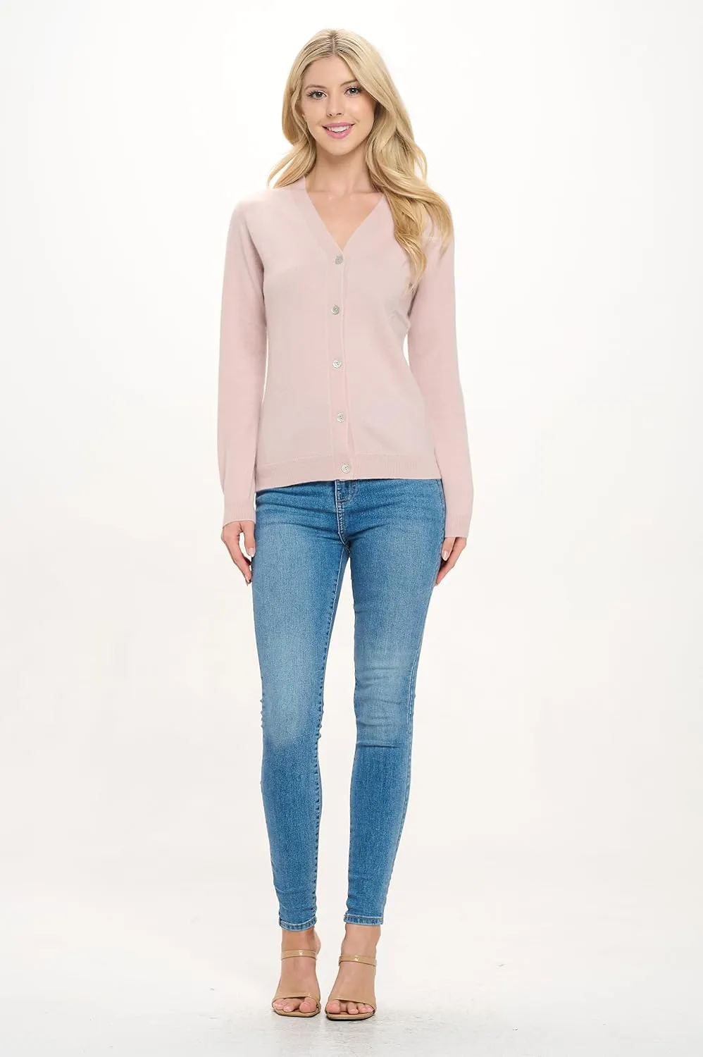 Women's 100% Cashmere Soft Long Sleeve V Neck Button Cardigan