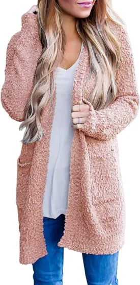 Women's 2023 Fuzzy Chunky Popcorn Cardigan Batwing Sleeve Oversized Open Front Knit Sweater Coat Fall Sherpa Outwear