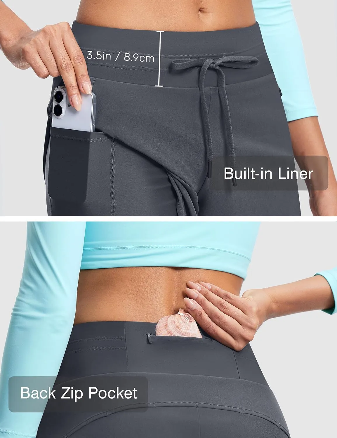 Womens 5.5" Swim Shorts High Waisted Board Shorts with Pockets Quick Dry UPF 50  Beach Shorts with Liner