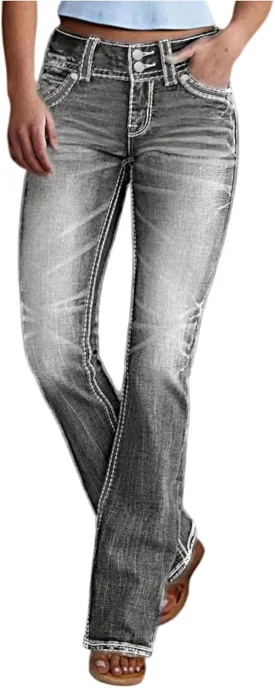 Womens Bootcut Jeans Cute Stretchy Boyfriend High Waisted Flare Jeans Y2K Trendy Country Mom Straight Leg Denim Pants