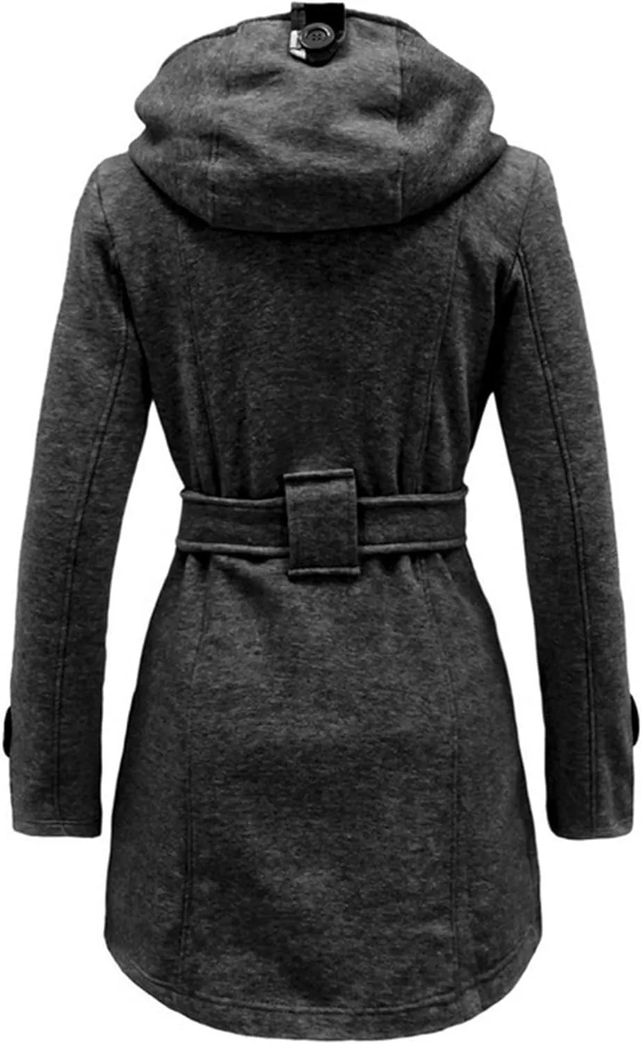 Women's Double Breasted Pea Coat Hooded Long Winter Trench Coat Belted Sexy Fashion Coat