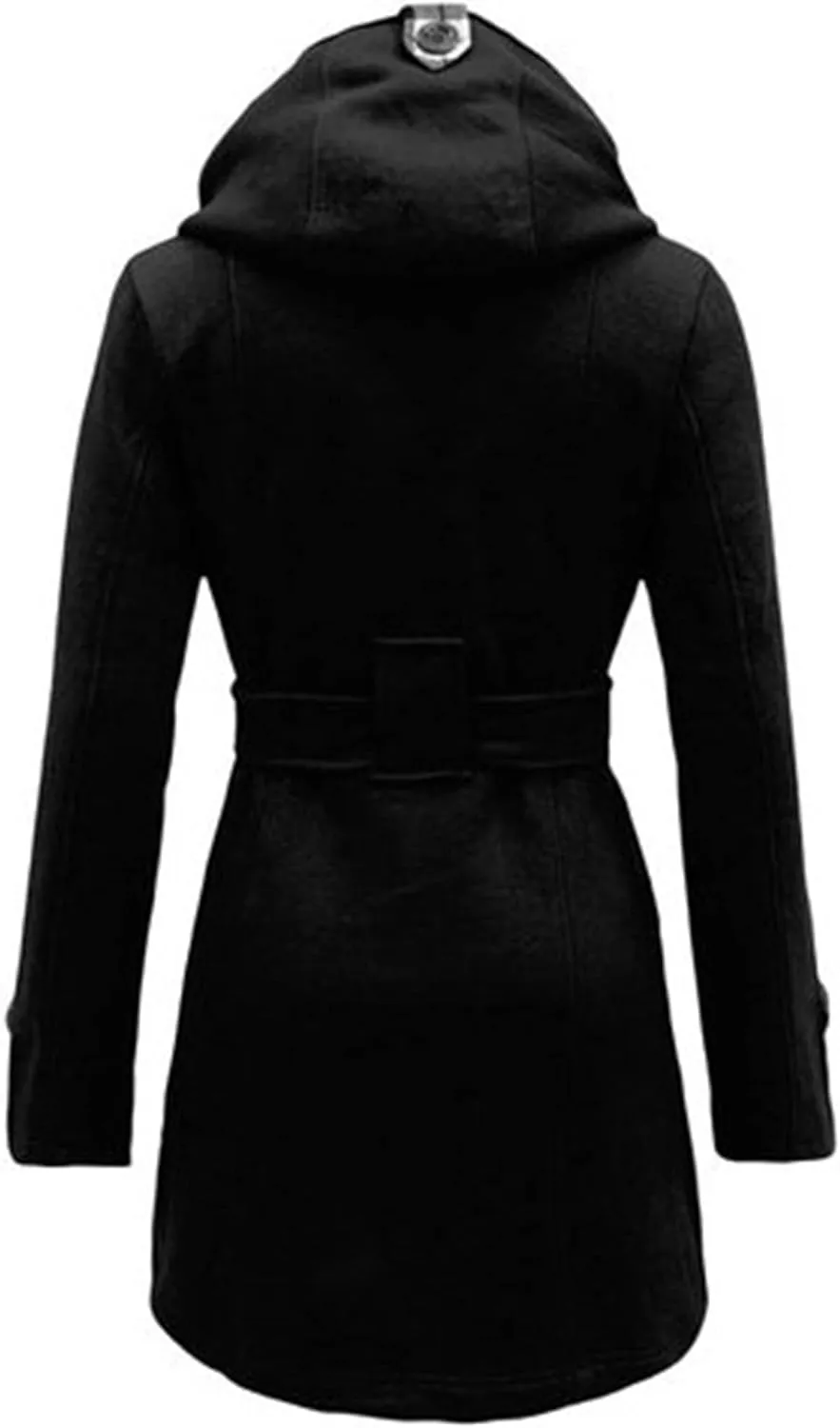 Women's Double Breasted Pea Coat Hooded Long Winter Trench Coat Belted Sexy Fashion Coat