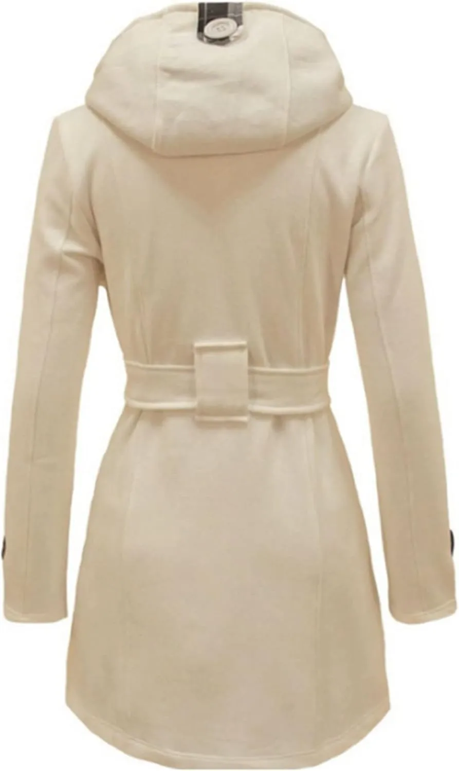 Women's Double Breasted Pea Coat Hooded Long Winter Trench Coat Belted Sexy Fashion Coat